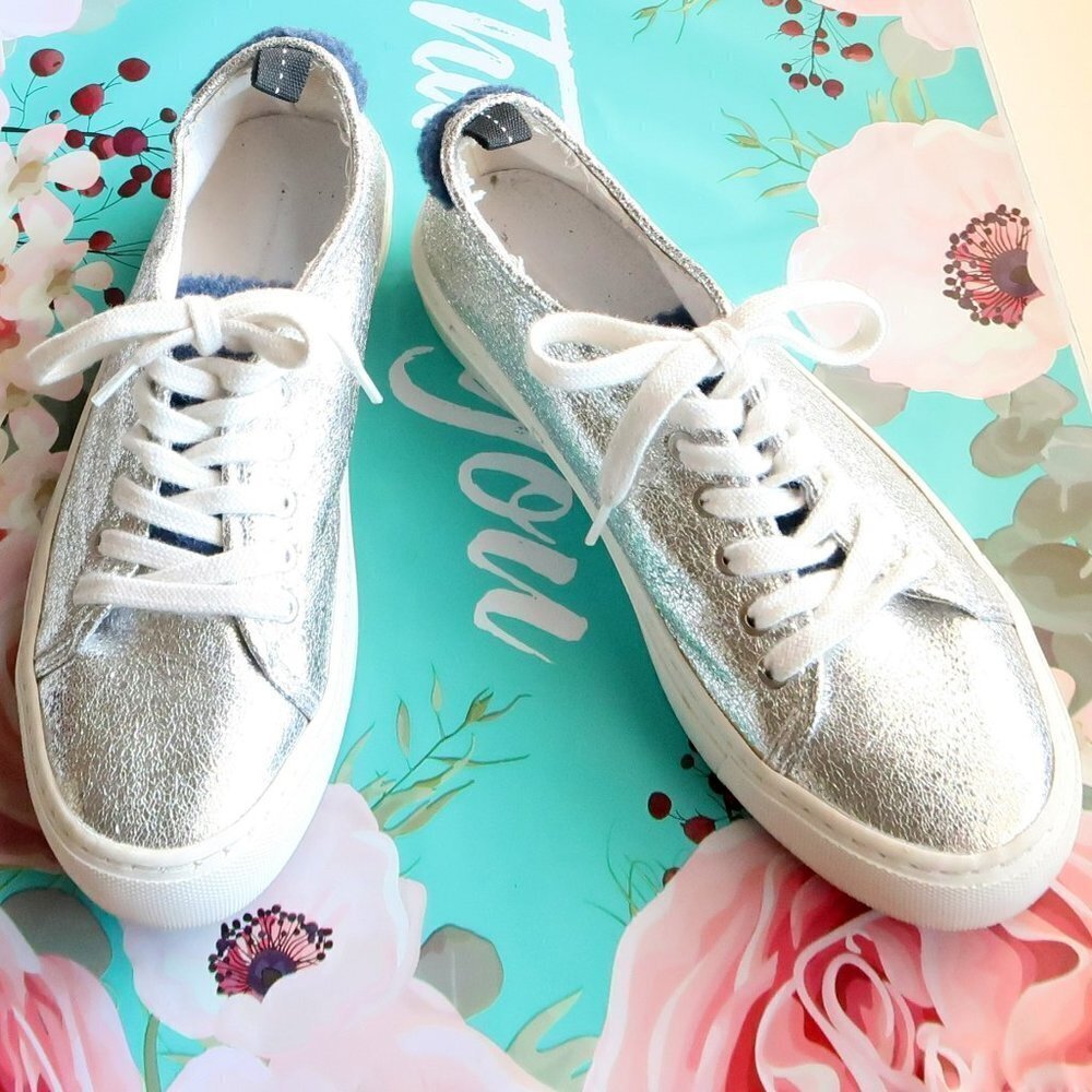 Zara Silver. Navy & White Lace Up Sneakers / Soprty Flat Shoes Size 6